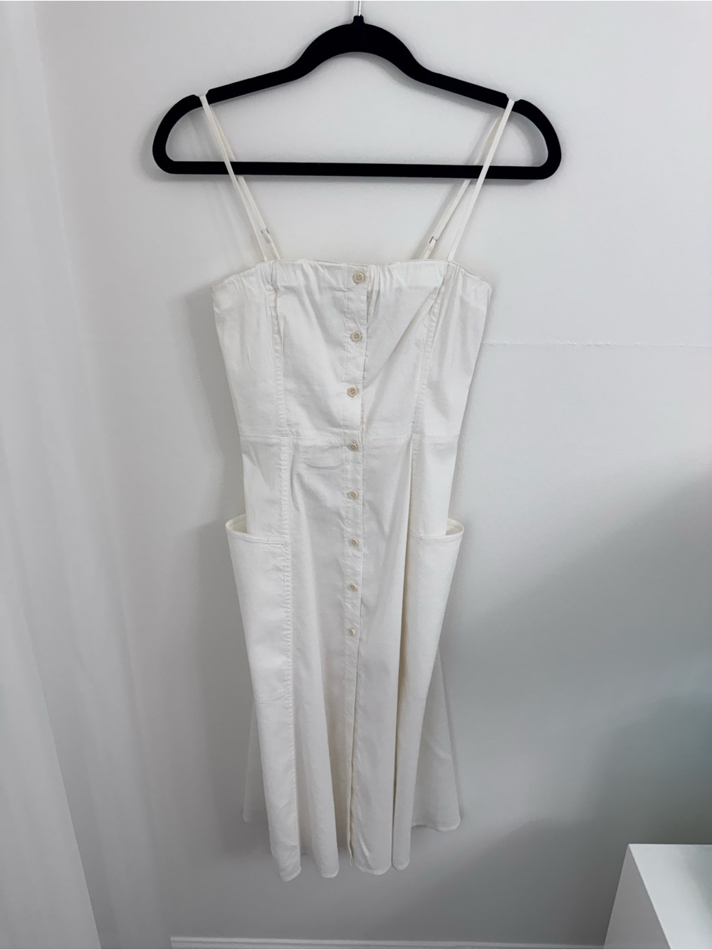 Theory White Button-Front Spaghetti Strap Midi Dress